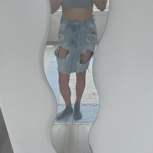 One Teaspoon Light Blue Distressed Denim Midi Skirt